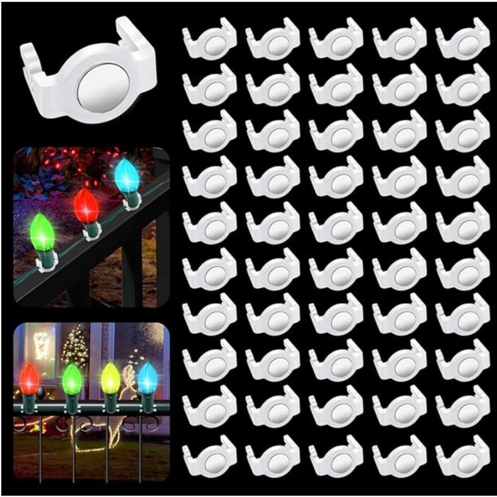 50 Pack C9 Magnetic Christmas Light Clips, Extra Strong Magnetic Clips- White